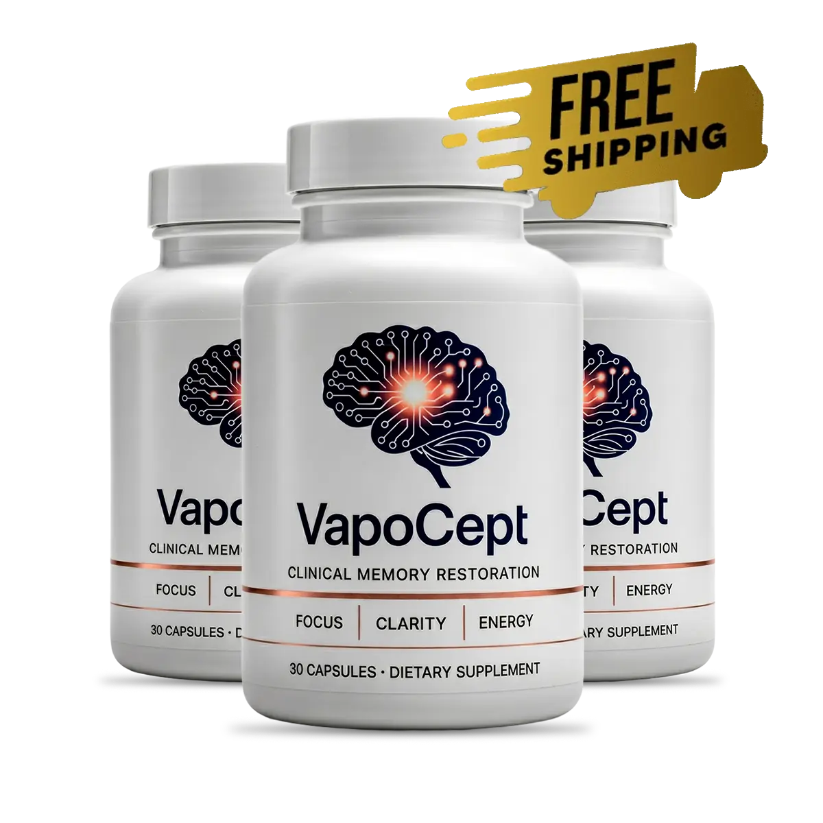 Three bottles of VapoCept brain support supplement
