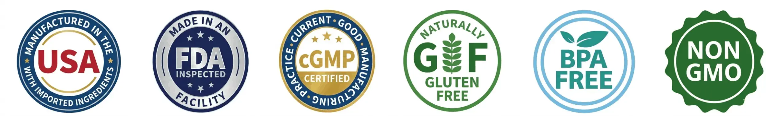 VapoCept quality badges: Made in the USA, FDA inspected facility, cGMP certified, gluten free, BPA free, non-GMO